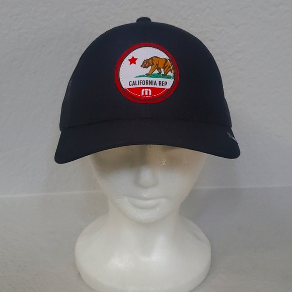 Travis Mathew Adult Trucker Cap Black California Bear Patch Mesh Strap Back - Picture 1 of 5